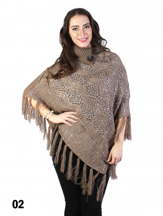 Knitted Poncho W/ Buttons and Sequins